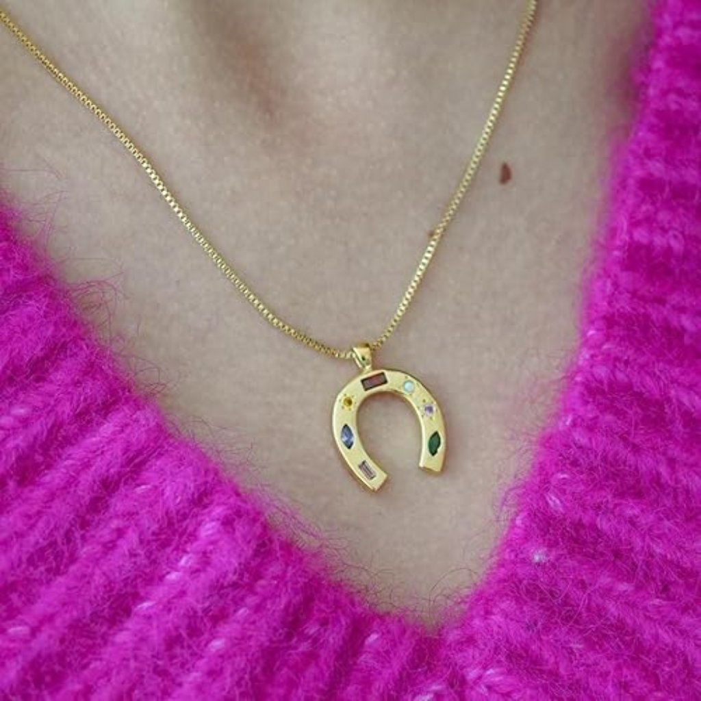 Neiman Marcus 18k Gold-Plate Horseshoe Charm Necklace